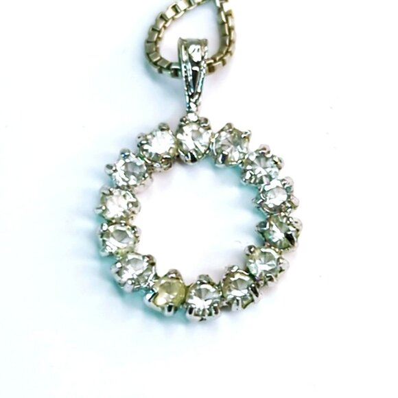 Vintage AGI Italian 925 Sterling Silver Necklace Circle Pendant With Crystals - Picture 4 of 5